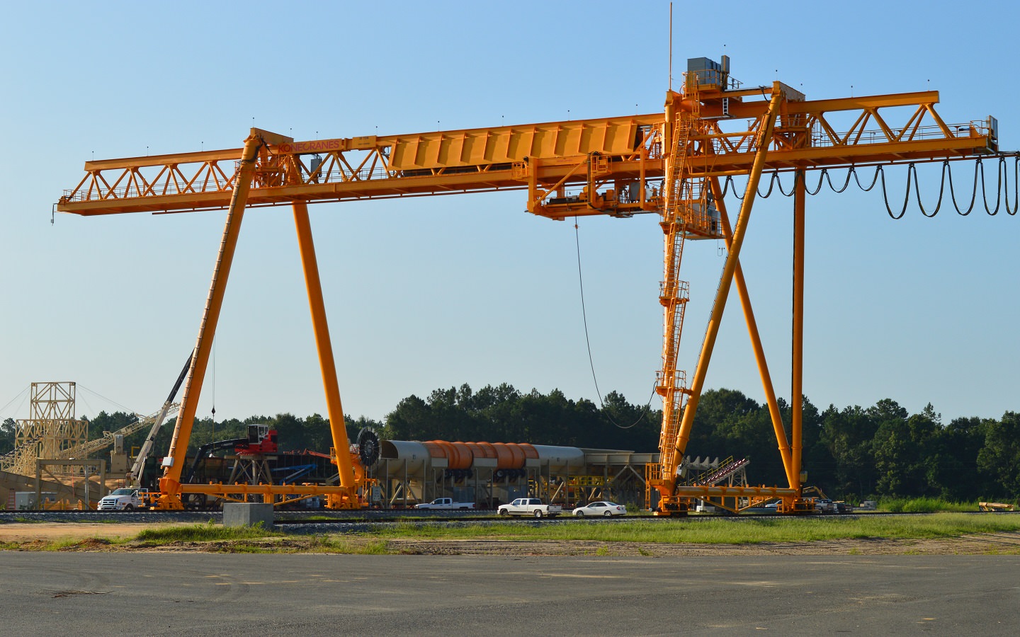 a crane at a wood pellet plant